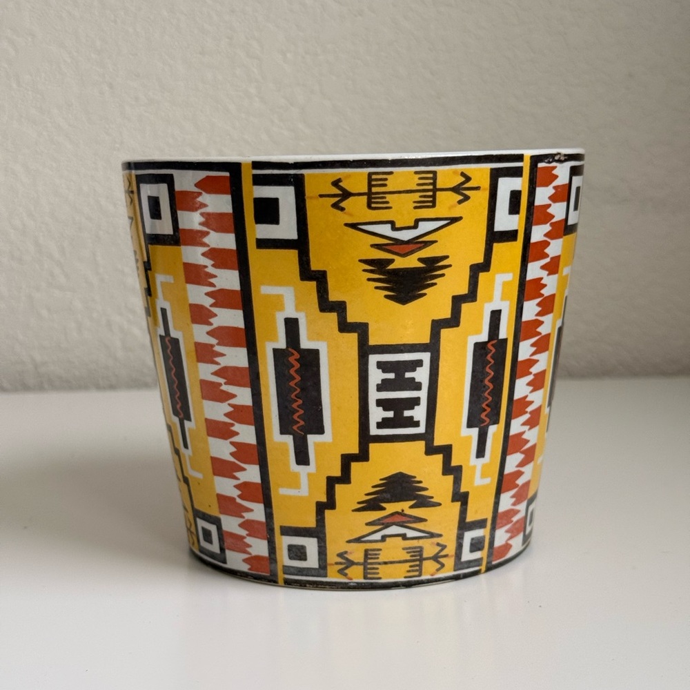 Antique Chimayo or Aztec porcelain flower pot